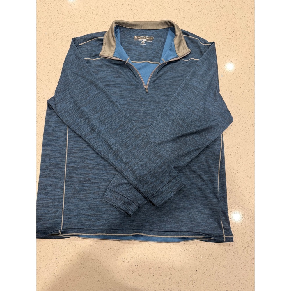 Pebble Beach Dry-Luxe Performance Mens XL Blue Space Dye Quarter Zip Pullover